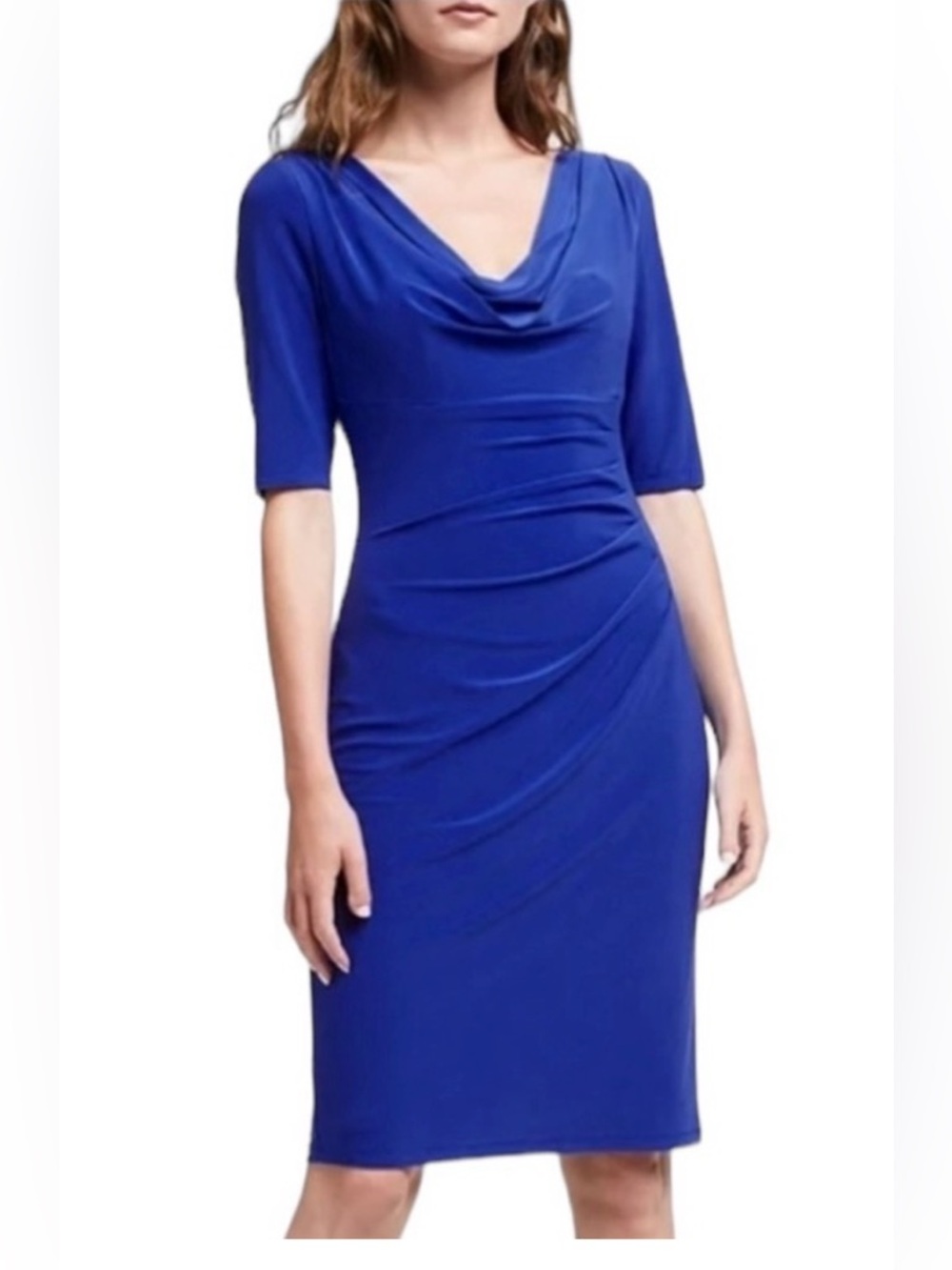Lauren Ralph Lauren Cobalt Blue Draped Cowl Neck Sheath Dress - Size 8